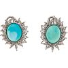 PAIR OF EARRINGS WITH TURQUOISES AND DIAMONDS IN PALLADIUM SILVER. Weight: 10.5 g. Size: 0.74 x 1" (1.9 x 2.6 cm)