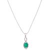 14K WHITE GOLD NECKLACE AND EARRING WITH EMERALD AND DIAMONDS Choker with spring clasp. Length: 16.3" (41.5 cm)