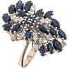 RING WITH SAPPHIRES AND DIAMONDS IN PALLADIUM SILVER Weight: 5.6 g. Size: 6 ½ 21 Marquise cut and round faceted sapphires ...