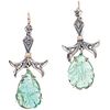 PAIR OF EARRINGS WITH EMERALDS AND DIAMONDS IN SILVER PALLADIUM Hook and latch. Weight: 5.4 g. Size: 0.5 x 1.2" (1.4 x 3.3 cm)