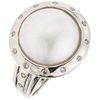 RING WITH HALF PEARL AND DIAMONDS IN 14K WHITE GOLD Weight: 5.4 g. Size: 7 1 White half pearl: 12.3 mm