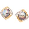PAIR OF EARRINGS WITH SYNTHETIC HALF PEARLS AND DIAMONDS IN 18K YELLOW GOLD  Weight:...