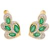 PAIR OF EARRINGS WITH EMERALDS AND DIAMONDS IN 14K YELLOW GOLD Post and snap lock. Weight: 4.6 g ...