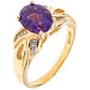 RING WITH AMETHYST AND DIAMONDS IN 14K YELLOW GOLD Weight: 4.6 g. Size: 6 ½ 1 Amethyst faceted oval cut ~ 1.90
