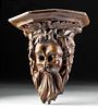 19th C. European Wooden Carving of "Green Man"