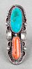 Native American Silver Turquoise & Coral Ring