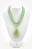 CHINESE GREEN JADE BEADED NECKLACE WITH PENDANT