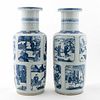 PAIR, CHINESE BLUE & WHITE ROULEAU FIGURAL VASES