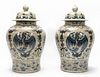 PAIR, CHINESE BLUE & WHITE LIDDED FIGURAL JARS