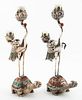 PR. CHINESE SILVER & TURQUOISE CRANE CANDLESTICKS