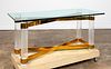 HOLLYWOOD REGENCY BRASS, LUCITE, & GLASS TABLE