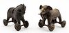 TWO INDIAN COPPER ALLOY ANIMAL FIGURES ON WHEELS