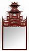 RED LACQUERED & GILT PAGODA FORM WALL MIRROR