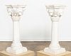 PAIR, LIONS HEAD MARBLE FLUTED PEDESTALS