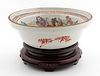 CHINESE EXPORT FAMILLE BOWL ON WOODEN STAND