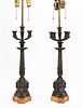 PAIR, 20TH C. FRENCH BRONZE & SIENNA MARBLE LAMPS