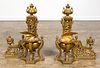 PAIR, FRENCH BRONZE CHENETS WITH URNS & BIRDS