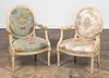 2 LOUIS XVI STYLE OVAL BACK UPHOLSTERED ARMCHAIRS
