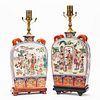PAIR, CHINESE PORCELAIN TABLE LAMPS FIGURAL SCENE