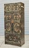 Tall Chinese Painted Wood Two-Piece Cabinet