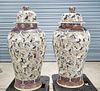 Pair Tall Chinese Enameled Porcelain Covered Vases