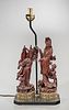 Chinese Carved Wood Figural Lamp