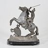 Metal Sculpture of Horseman with Spear