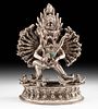 19th C. Tibetan Silvered Brass Vishnu & Consort w/ Seal