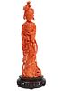 Chinese Carved Coral Figure of Robed Immortal