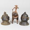 Pair of Ethnographic Metal Busts and a Figure Riding a Beast