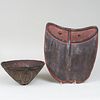 Ethnographic Painted Pottery Bowl and a Painted Wood Shield
