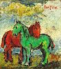 David Davidovich Burliuk, American/Ukranian (1882-1967) Oil on board "Two Horses"