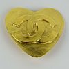 Chanel, Made in France Gold Tone Metal Heart Brooch with Logo. Signed.