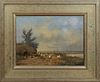 Fred Frauenfelder (1945-, Dutch), "Chickens and Rabbits in a Dutch Landscape," 20th c., oil on panel, signed lower left, presented in a wide gilt fram