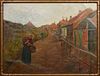 Eduard Koster (1883-1910, French), "View of a Village Street," early 20th c., oil on canvas, signed lower left, presented in a gilt and gesso relief f