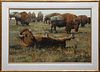 Diane Whitehead (1957-, American), "Buffalo," 20th c., oil on board, signed lower left, presented in an 'antiqued' gilt wooden frame, H.- 23 1/2 in., 