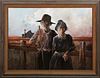 Frank Zamora (American), "Elizabeth and John," 20th c., acrylic on canvas, signed lower right, presented in a rustic molded wooden frame, H.- 43 1/4 i