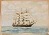 Thomas Sidney Moran watercolor ship portrait