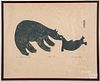Inuit stone cut print Bear and Seal, etc.