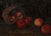 French School, "Still Life with Apples and Basket," 19th c., oil on canvas, presented in a gilt frame, H.- 12 1/4 in., W.- 17 1/4 in., Frame H.- 16 1/