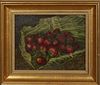 American School, "Still Life of Strawberries," 19th c., oil on canvas, unsigned, presented in a gilt frame, H.- 7 1/2 in., W.- 9 1/2 in., Framed H.- 1