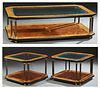 Set of Three French Ormolu Mounted Elm and Beech Coffee Tables, 20th c., of octagonal form with ebonized accents, each with an inset wide beveled glas