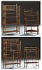 Group of Four Anglo-Indian Bamboo Bookshelves, late 19th c., one of corner form with four shelves, one rectangular with three shelves, one of etagere 