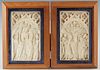 Continental Molded Composition Diptych, 20th c., one side with Mary and Baby Jesus and angels; the other with the crucifixion of Jesus, presented in a
