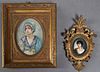 S. Roussel Desfontaines, "Portrait of a Lady in Blue," miniature, signed right center, presented in a gilt frame; together with a small porcelain plaq