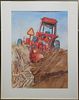 Susan Rountree (American), "Renewal, Red Tractor," 20th c., watercolor on paper, signed lower right, presented in a brass metal frame, H.- 29 1/4 in.,