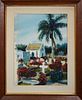 Helene Kershner (American), "Tropical Cemetery Scene," 1961, watercolor on paper, signed and dated lower right, presented in a gilt and mahogany frame