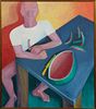 Roux, "Man with Watermelon," 20th c., oil on canvas, signed lower right, presented in a stepped gilt frame, H.- 42 1/4 in., W.- 36 1/2 in.