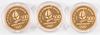 Three Albertville 500 Franc gold coins.