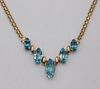14k Yellow Gold & Blue Topaz Necklace